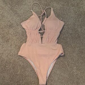 Pink Textured One-Piece Swimsuit